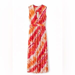 Chico’s NWT Maxi Dress Size 2 (L) Orange Pink Tie Dye Sleeveless V Neck